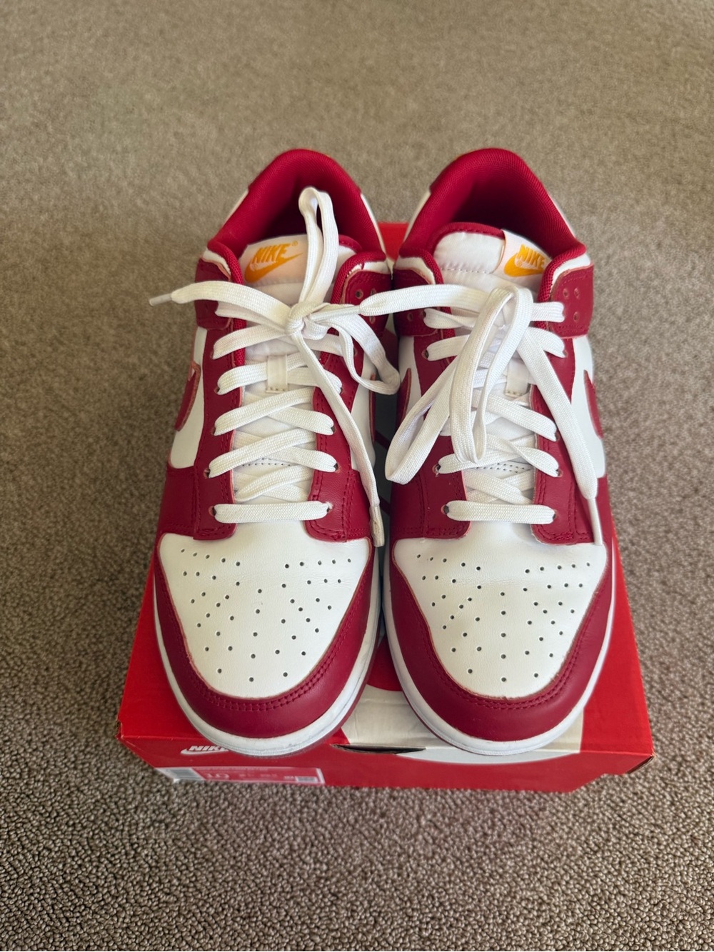 Nike Men’s Dunk Low Retro Sneakers - White & Red Accents